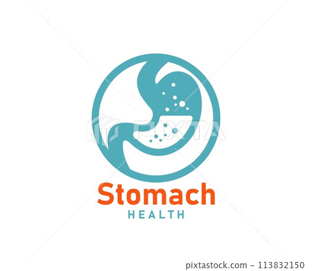 Stomach health icon, isolated vector gastroenterology emblem of healthy belly organ with bubbles inside of blue circle. Medical gastro sign for clinic. Symbol of digestive health, internal vitality Stomach health icon, isolated vector gastroenterology emblem of healthy belly organ with bubbles inside of blue circle. Medical gastro sign for clinic. Symbol of digestive health, internal vitality 113832150