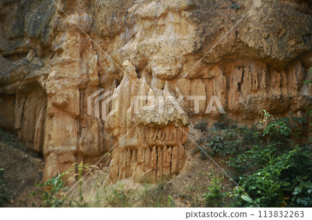 Texture and background of the surface sandstone mountain that has been eroded by nature. 113832263