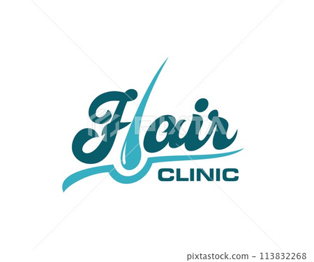 Hair clinic or dermatology icon of follicle grow for trichology medicine, vector emblem. Hair care and transplantation clinic symbol of hair follicle growing in letters for medical trichologist salon 113832268