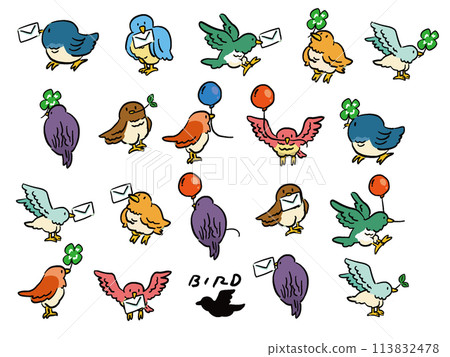 各種鳥類嘴裡叼著東西的手繪風格插圖集 各種鳥類嘴裡叼著東西的手繪風格插圖集 113832478