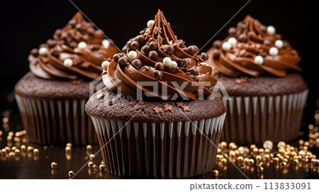Delicious chocolate cupcakes. Neural network AI generated art 113833091