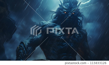 Demon with blue lightning, devil. Neural network AI generated art 113833126