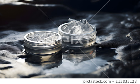 Jars with beauty product, spa cream on a black background. Neural network AI generated art 113833128