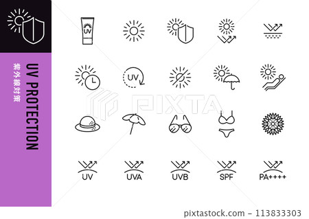 Sun UV protection line icon 113833303