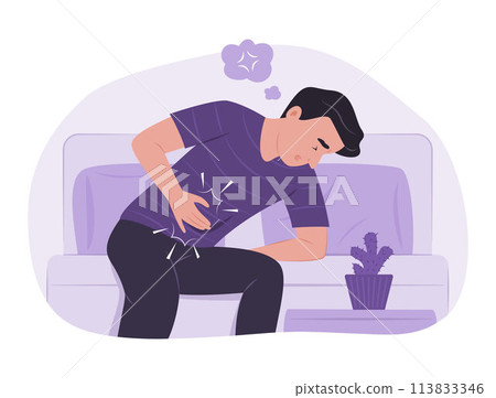 Man Suffering from Stomachache for Abdominal Pain Concept Illustration 113833346
