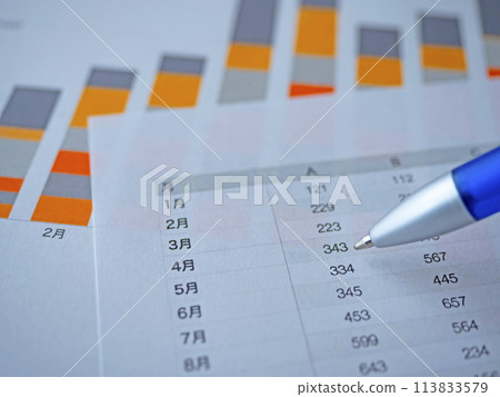 Graphs and documents on the table Graphs and documents on the table 113833579