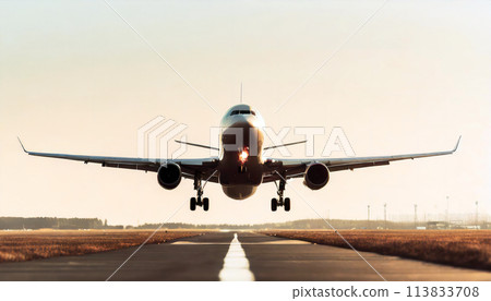 大型噴射客機從機場跑道起飛 113833708