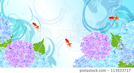 金魚夏季繡球花日本圖案背景 113833717