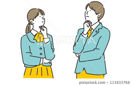 男女學生抬頭思考的插畫 113833768