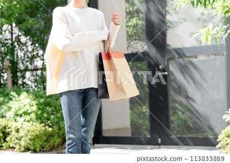 一個女人帶著購物袋 一個女人帶著購物袋 113833869