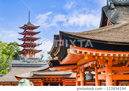 Hiroshima Itsukushima Shrine - Main Shrine Purification Hall, Guest Shrine Purification Hall, and Five-story Pagoda 113834194