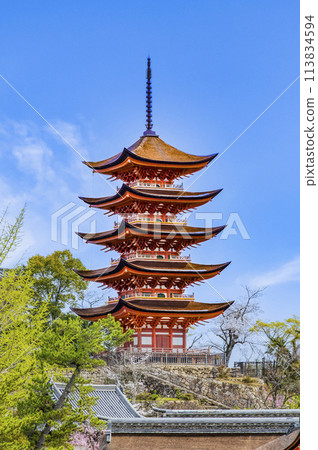 Hiroshima Itsukushima Shrine Five-story Pagoda (from the main shrine side) Hiroshima Itsukushima Shrine Five-story Pagoda (from the main shrine side) 113834594