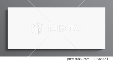 Blank white banner hanging on grey wall background. Poster vector mockup. 113836312
