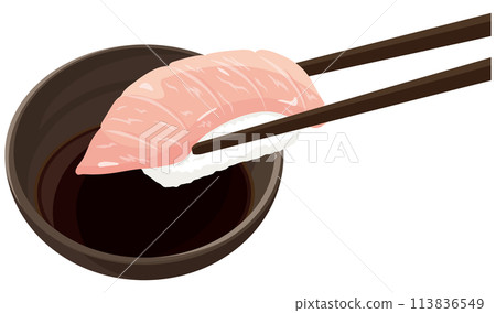 Dip fatty tuna sushi in soy sauce Dip fatty tuna sushi in soy sauce 113836549