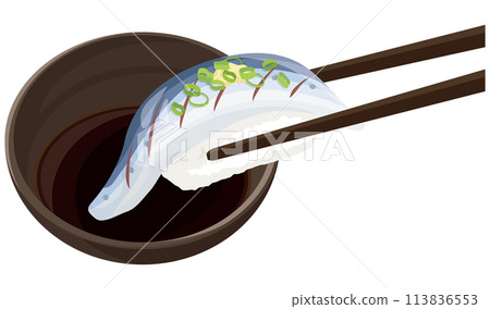 Dip the shiny sushi in soy sauce Dip the shiny sushi in soy sauce 113836553