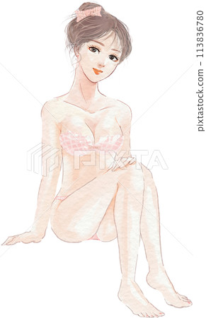 Full-body illustration of a sexy, smiling beauty sitting Full-body illustration of a sexy, smiling beauty sitting 113836780