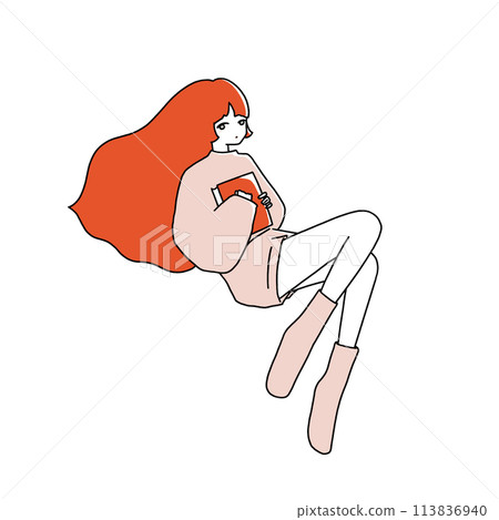 一個女人拿著一本書漂浮的插圖 一個女人拿著一本書漂浮的插圖 113836940