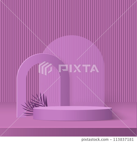 3d purple podium and minimal purple wall scene Vector 113837181