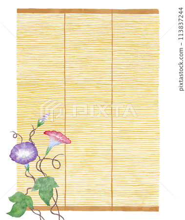 手繪水彩牽牛花與雨滴的向量圖解 113837244