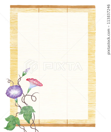 Hand-drawn watercolor vector illustration of morning glory and bamboo blinds Hand-drawn watercolor vector illustration of morning glory and bamboo blinds 113837246