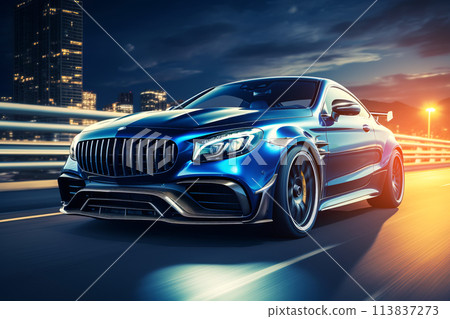 Autonomous Self-Driving Car Moving Through city Highway 113837273