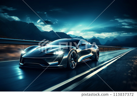 Autonomous Self-Driving Car Moving Through Highway with light trails 113837372