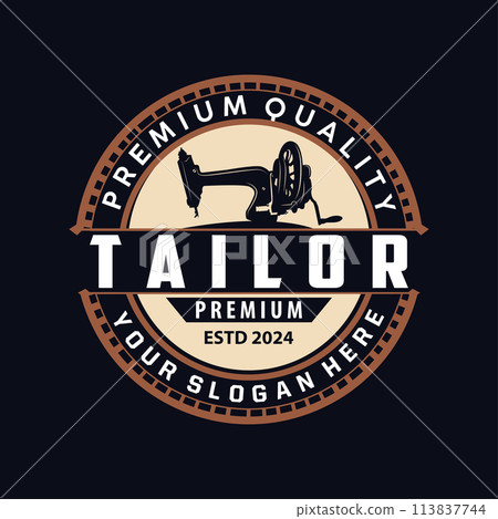 Tailor Logo, Needle and Thread Vector, Retro Vintage Simple Minimalist Old Inspiration Design Tailor Logo, Needle and Thread Vector, Retro Vintage Simple Minimalist Old Inspiration Design 113837744