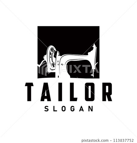 Tailor Logo, Needle and Thread Vector, Retro Vintage Simple Minimalist Old Inspiration Design 113837752