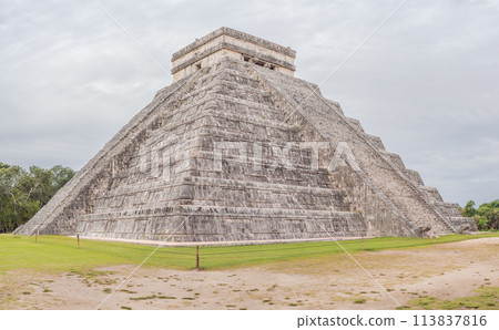 Old pyramid and temple of the castle of the Mayan architecture known as Chichen Itza these are the ruins of this ancient pre-columbian civilization and part of humanity Old pyramid and temple of the castle of the Mayan architecture known as Chichen Itza these are the ruins of this ancient pre-columbian civilization and part of humanity 113837816
