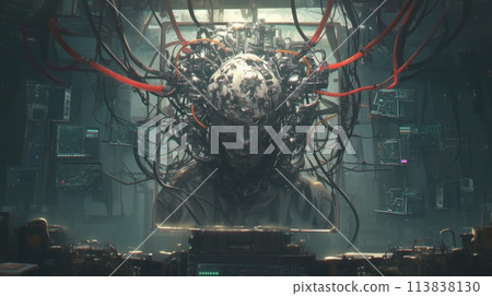 cyborg connected to wires 113838130