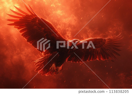 eagle in red fog 113838205