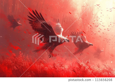 eagle in red fog eagle in red fog 113838208