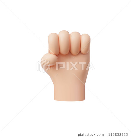 Hand fist gesture 3D vector, fight or protest symbol, greeting human clenched arm, strength or support emoji icon 113838323
