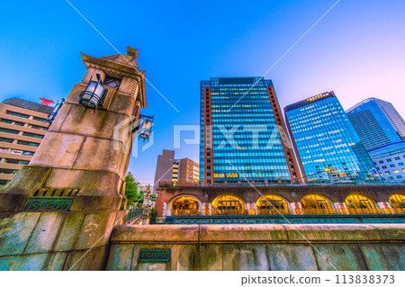 View of Tokyo cityscape in Japan, including Manseibashi Bridge and Marche Ecute. Although it is not shown on the screen, the direction of Ochanomizu Station is in the far right. 113838373