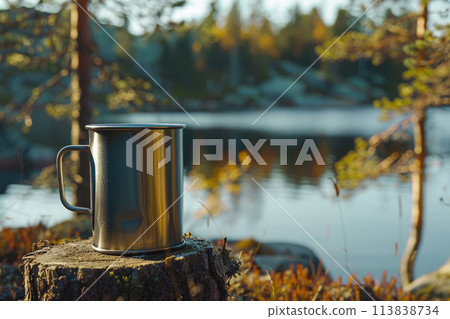 Touristic Mug on a Stump, Generative AI 113838734