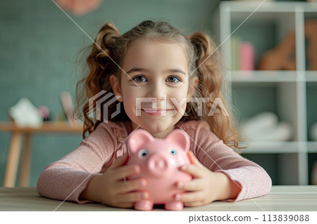 Girl with Piggy Bank, Generative AI 113839088