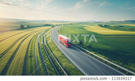 Delivery truck on country road 113839317