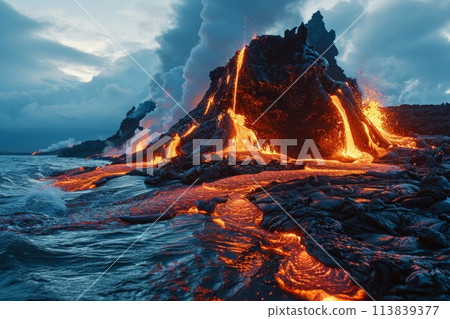 volcanic eruption on the island 113839377