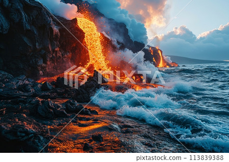 volcanic eruption on the island volcanic eruption on the island 113839388