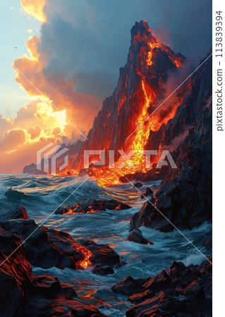 volcanic eruption on the island 113839394