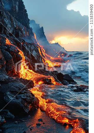 volcanic eruption on the island 113839400