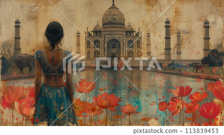 collage of Indian woman and Taj Mahal collage of Indian woman and Taj Mahal 113839453