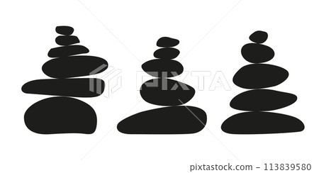Balance pebble stone silhouette. Black and white harmony rock shape. 113839580