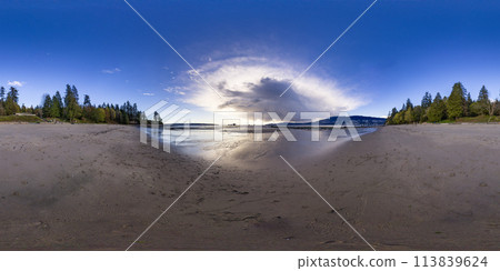 360 Panorama of Dramatic Sunset on the beach. Panorama. Stanley Park, Vancouver, BC, Canada 113839624