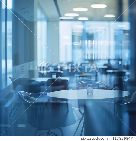 Stylish Modern Interior with Glass Reflections and Natural Light Harmony 113839847