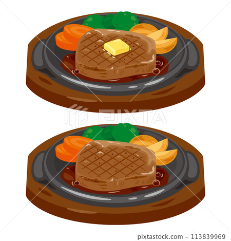 Beef steak served on a hot plate 113839969