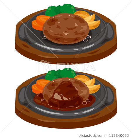 漢堡牛排放在鐵板上 漢堡牛排放在鐵板上 113840023