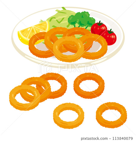 炸魷魚放在盤子裡 炸魷魚放在盤子裡 113840079