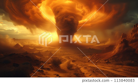 tornado in desert landscape 113840083