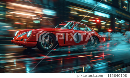 sports red car on a wet road 113840108